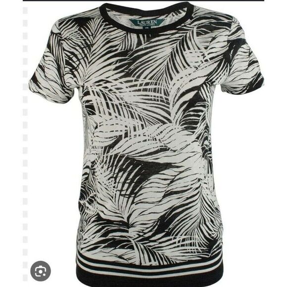 Lauren By Ralph Lauren Womens Linen Blend Black And White Tee Size 1X - Picture 5 of 6